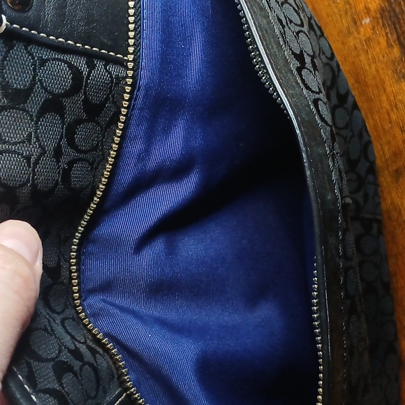 AUTHENTIC Coach SIGNATURE SMALL C HERITAGE STRIPE BLK WITH BLUE HUGE! Tote Bag - Picture 11 of 16